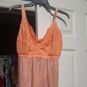 Cosabella Orange Lace Bodice Sleep Chemise with Lilac Print